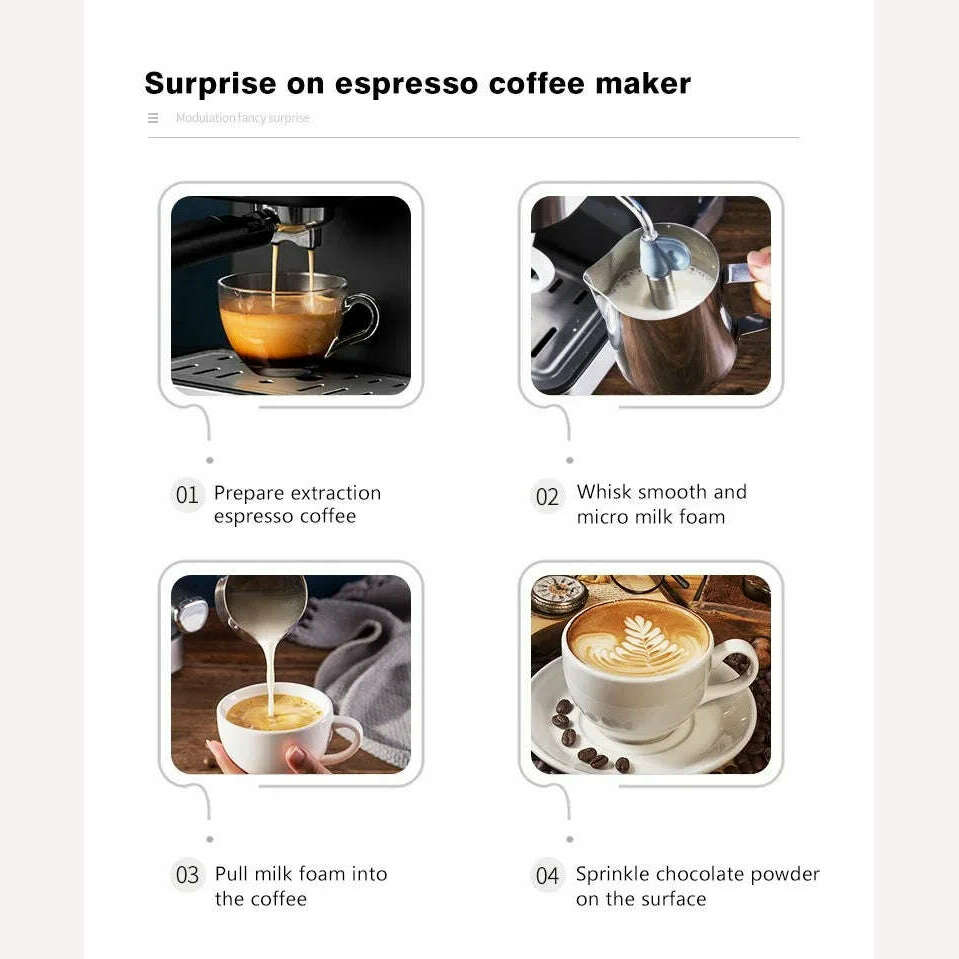 KIMLUD, Italian Espresso Coffee Maker  Home Appliances Semi-automatic Stainless Steel Coffee Machine  CRM6863 With Cappuccino Latte, KIMLUD Womens Clothes
