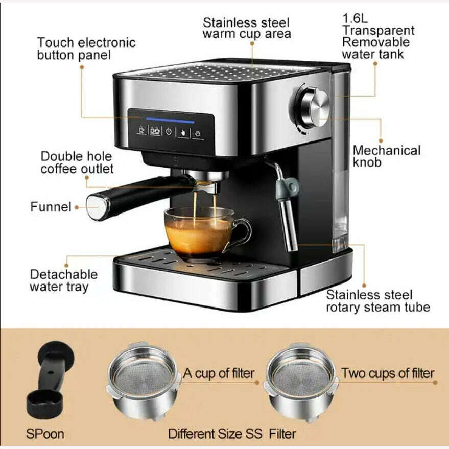 KIMLUD, Italian Espresso Coffee Maker  Home Appliances Semi-automatic Stainless Steel Coffee Machine  CRM6863 With Cappuccino Latte, KIMLUD Womens Clothes