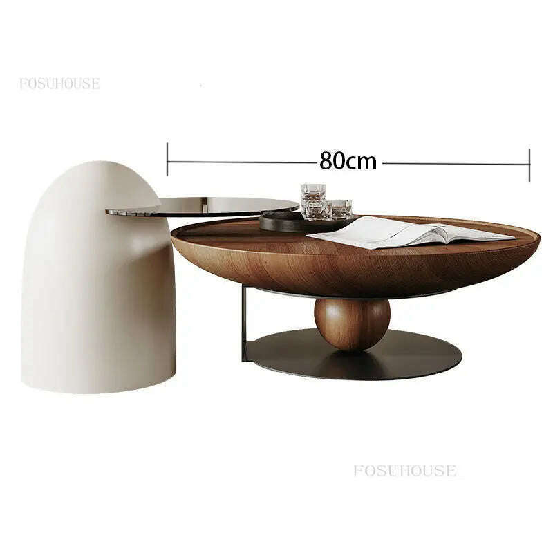 KIMLUD, Italian Small Apartment Sofa Side Table Designer Round Coffee Tables Modern Minimalist Living Room Solid Wood Corner Table GM, 80-50cm set, KIMLUD Women's Clothes