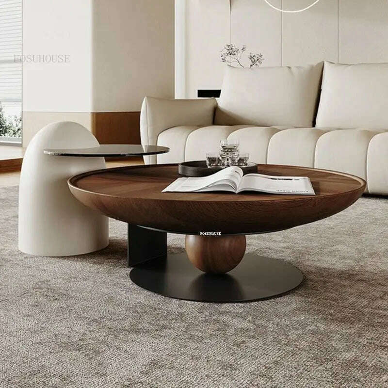 KIMLUD, Italian Small Apartment Sofa Side Table Designer Round Coffee Tables Modern Minimalist Living Room Solid Wood Corner Table GM, KIMLUD Women's Clothes