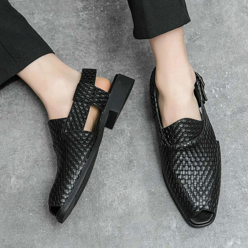 KIMLUD, Italian Style Fashion Solid Color Leather Sandals for Men Business Dress Sandals Handmade Comfort Shoes Men Sandalias Breathable, KIMLUD Women's Clothes