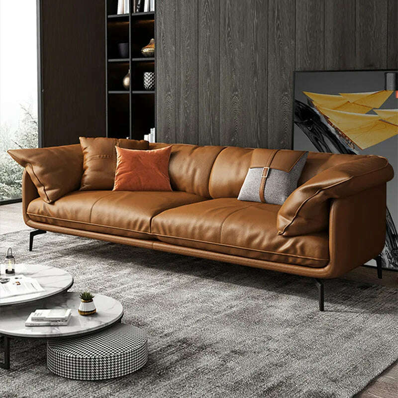 KIMLUD, Italian-Style Light Luxury down Napa Leather Sofa Modern Minimalist Living Room Combination Leather Sofa, KIMLUD Womens Clothes
