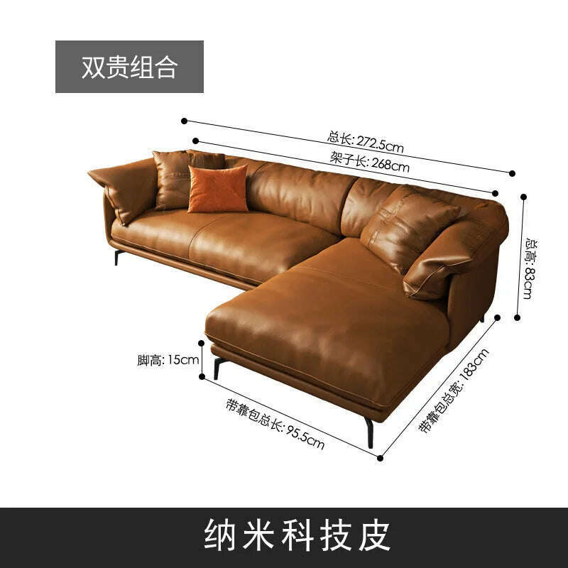 KIMLUD, Italian-Style Light Luxury down Napa Leather Sofa Modern Minimalist Living Room Combination Leather Sofa, Combination 1, KIMLUD APPAREL - Womens Clothes
