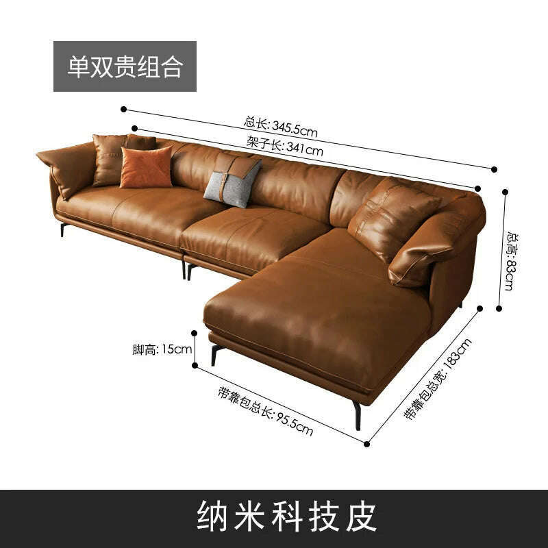 KIMLUD, Italian-Style Light Luxury down Napa Leather Sofa Modern Minimalist Living Room Combination Leather Sofa, Combination 2, KIMLUD APPAREL - Womens Clothes