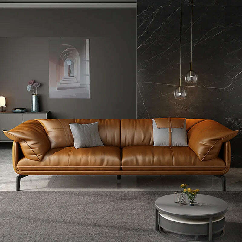KIMLUD, Italian-Style Light Luxury down Napa Leather Sofa Modern Minimalist Living Room Combination Leather Sofa, KIMLUD Womens Clothes