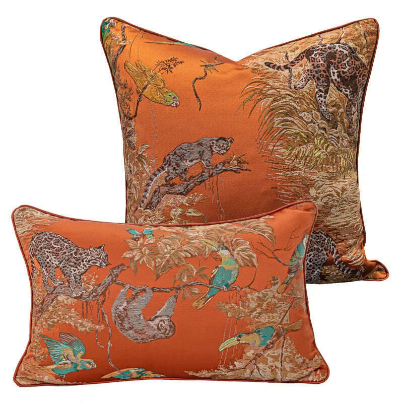 KIMLUD, Jacquard Fabric Genuine American Leopard and Parrot Style Home Sofa Cushion Cover Pillowcase Without Core Living Room Bedroom, 30x50cm / Orange(random style), KIMLUD Womens Clothes