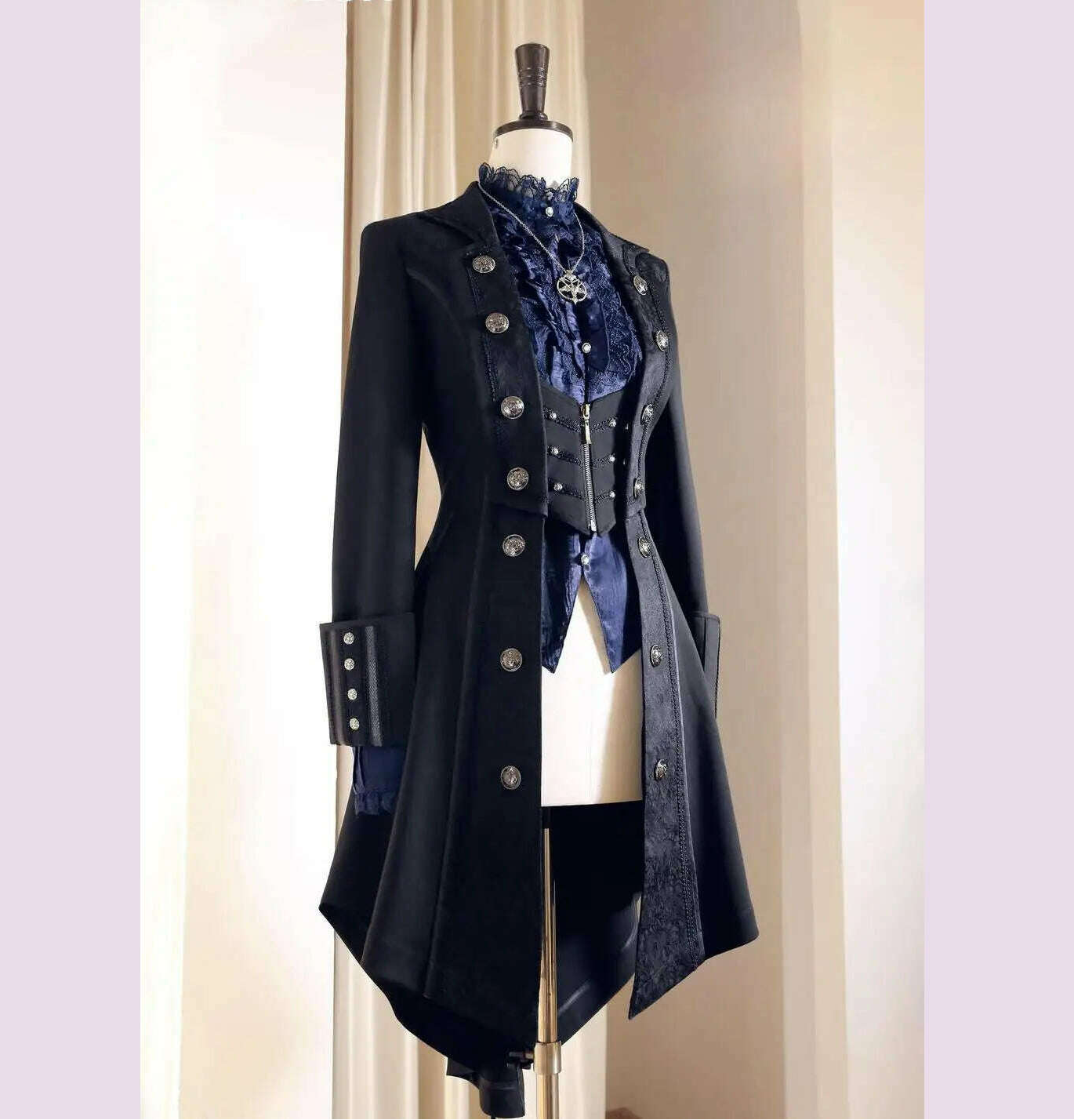 Japanese Retro Dark Long Trench Coat British Style Gothic Handsome Knight Outfit Lolita Sweet Long-sleeved Slimming Jacket - KIMLUD