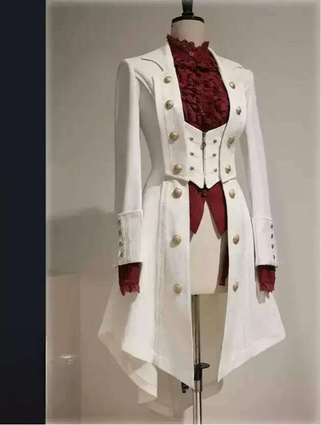 Japanese Retro Dark Long Trench Coat British Style Gothic Handsome Knight Outfit Lolita Sweet Long-sleeved Slimming Jacket - KIMLUD