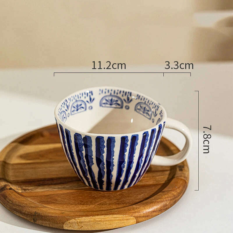 KIMLUD, Japanese Style Irregular Hand-Painted Striped Ceramic Coffee Mug Large Capacity 400ml Drinkware Water Cup Oatmeal Cup Tea Cup, 400ml Blue / 301-400ml, KIMLUD Womens Clothes