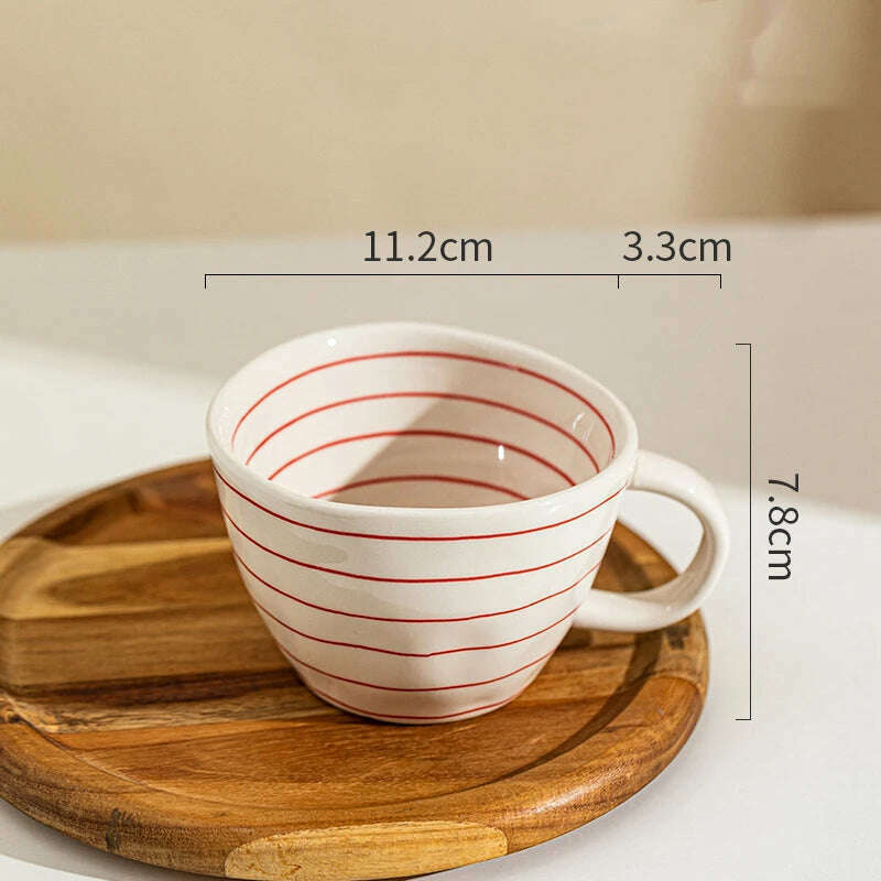 KIMLUD, Japanese Style Irregular Hand-Painted Striped Ceramic Coffee Mug Large Capacity 400ml Drinkware Water Cup Oatmeal Cup Tea Cup, 400ml  Red / 301-400ml, KIMLUD Womens Clothes