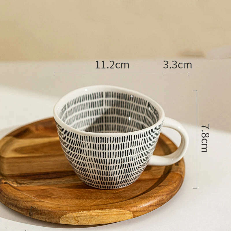 KIMLUD, Japanese Style Irregular Hand-Painted Striped Ceramic Coffee Mug Large Capacity 400ml Drinkware Water Cup Oatmeal Cup Tea Cup, 400ml Black / 301-400ml, KIMLUD Womens Clothes