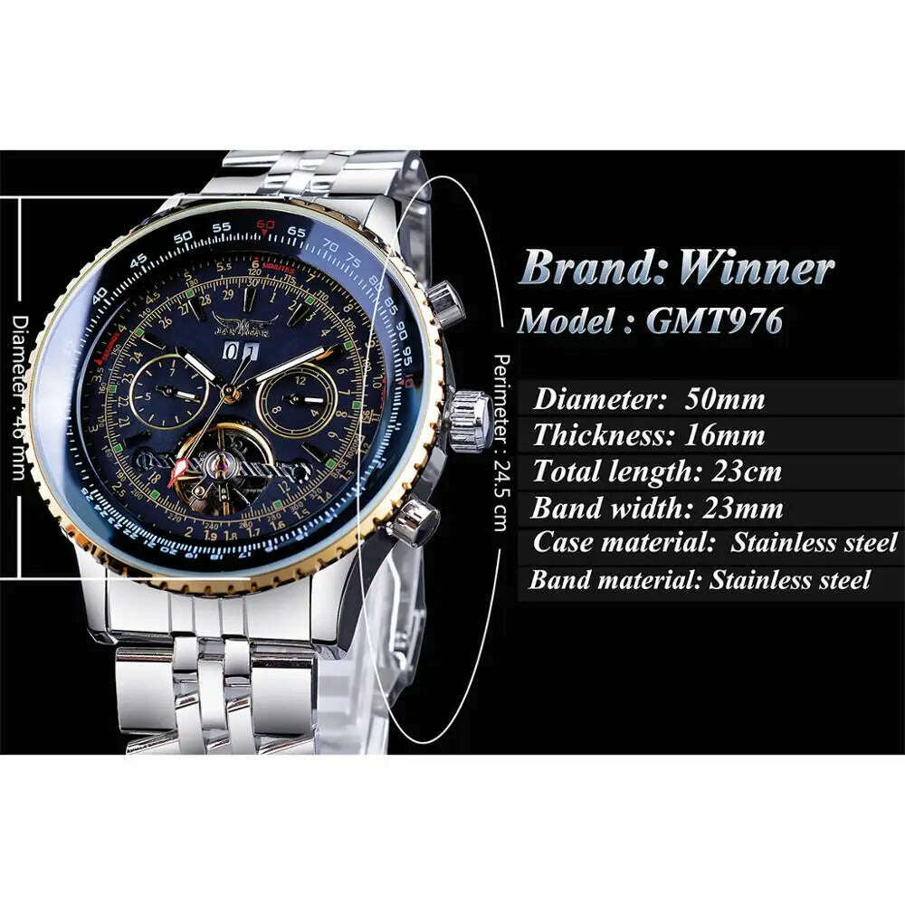 KIMLUD, Jaragar 2017 Flying Series Golden Bezel Scale Dial Design Stainless Steel Mens Watch Top Brand Luxury Automatic Mechanical Watch, KIMLUD Womens Clothes