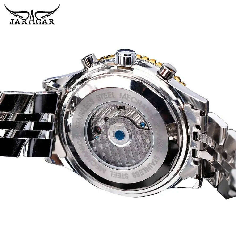 KIMLUD, Jaragar 2017 Flying Series Golden Bezel Scale Dial Design Stainless Steel Mens Watch Top Brand Luxury Automatic Mechanical Watch, KIMLUD Womens Clothes