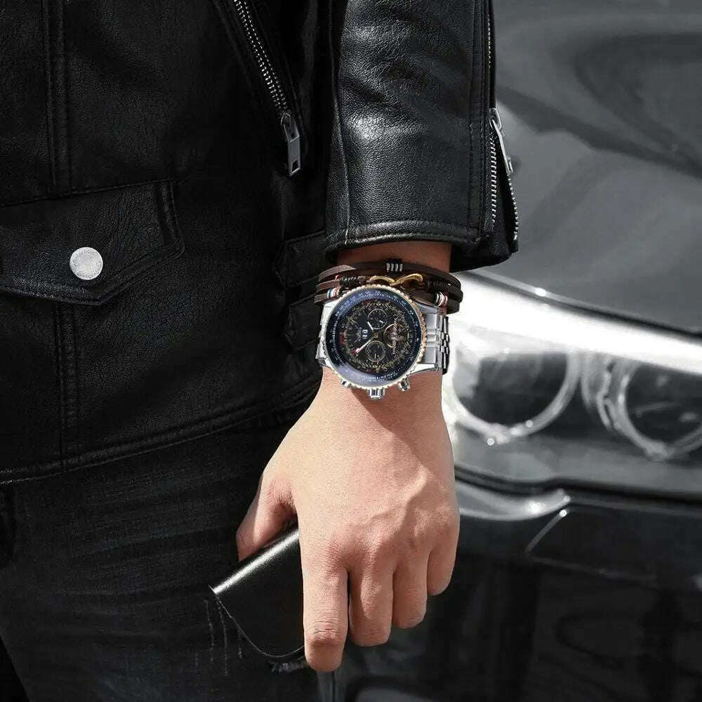 KIMLUD, Jaragar 2017 Flying Series Golden Bezel Scale Dial Design Stainless Steel Mens Watch Top Brand Luxury Automatic Mechanical Watch, KIMLUD Womens Clothes
