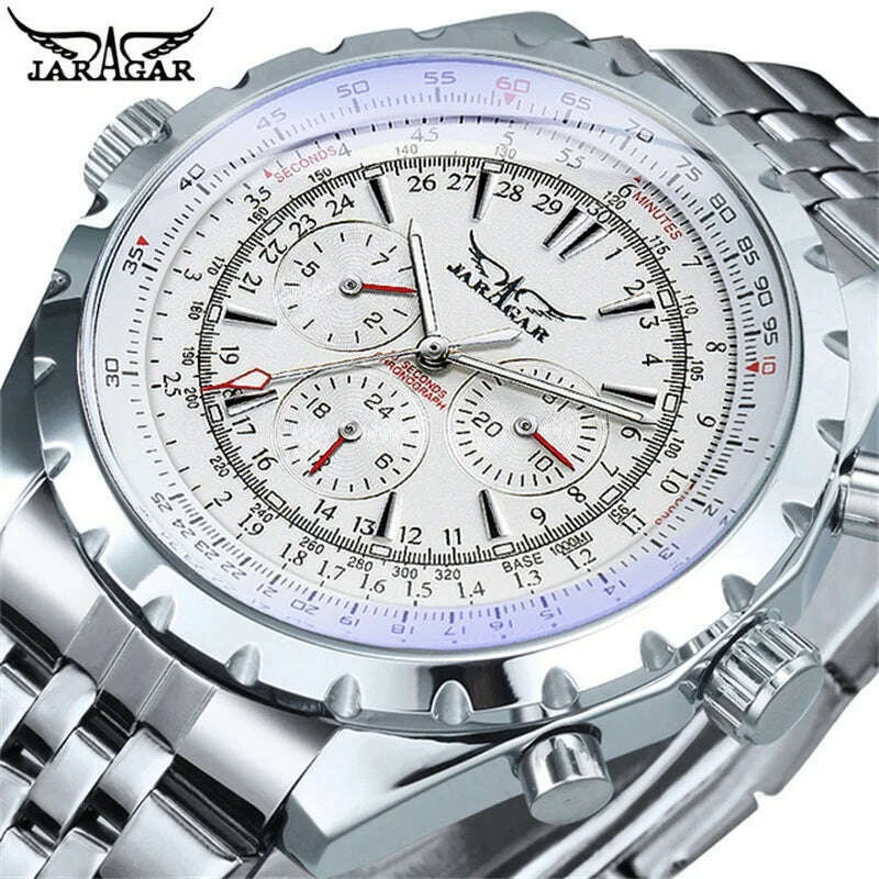 KIMLUD, JARAGAR 212 Men's Fashion Automatic Mechanical Watches Leisure Hollowing Dial Chronograph Luminous Multifunctional Wristwatch, KIMLUD Womens Clothes