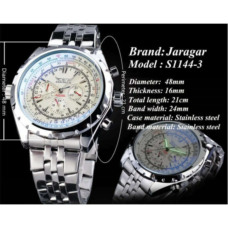 KIMLUD, JARAGAR 212 Men's Fashion Automatic Mechanical Watches Leisure Hollowing Dial Chronograph Luminous Multifunctional Wristwatch, KIMLUD Womens Clothes