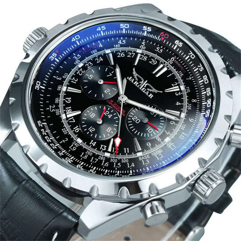 KIMLUD, JARAGAR 212 Men's Fashion Automatic Mechanical Watches Leisure Hollowing Dial Chronograph Luminous Multifunctional Wristwatch, Leather A, KIMLUD APPAREL - Womens Clothes