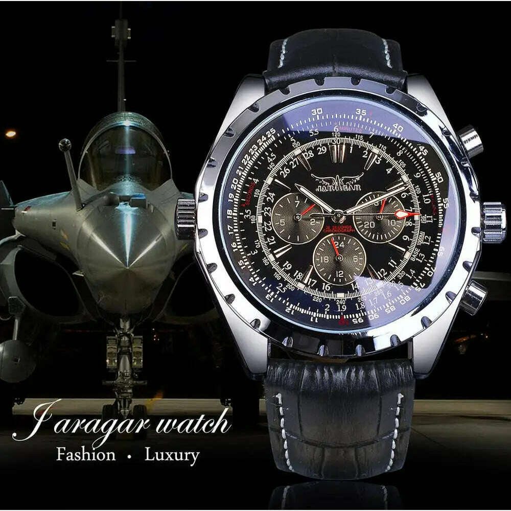 KIMLUD, Jaragar Automatic Mechanical Calendar Sport Watches Pilot Design Men's Wrist Watch Top Brand Luxury Fashion Male Leather, KIMLUD Womens Clothes