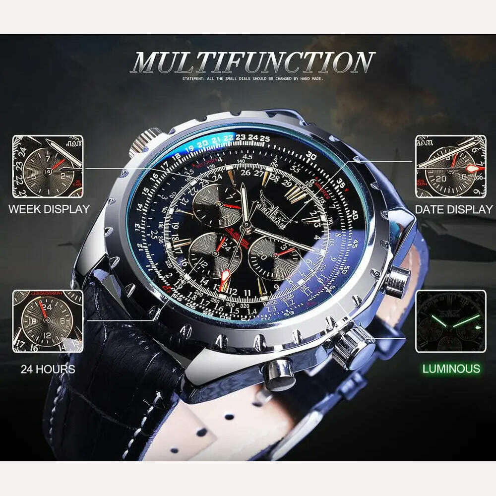 KIMLUD, Jaragar Automatic Mechanical Calendar Sport Watches Pilot Design Men's Wrist Watch Top Brand Luxury Fashion Male Leather, KIMLUD Womens Clothes