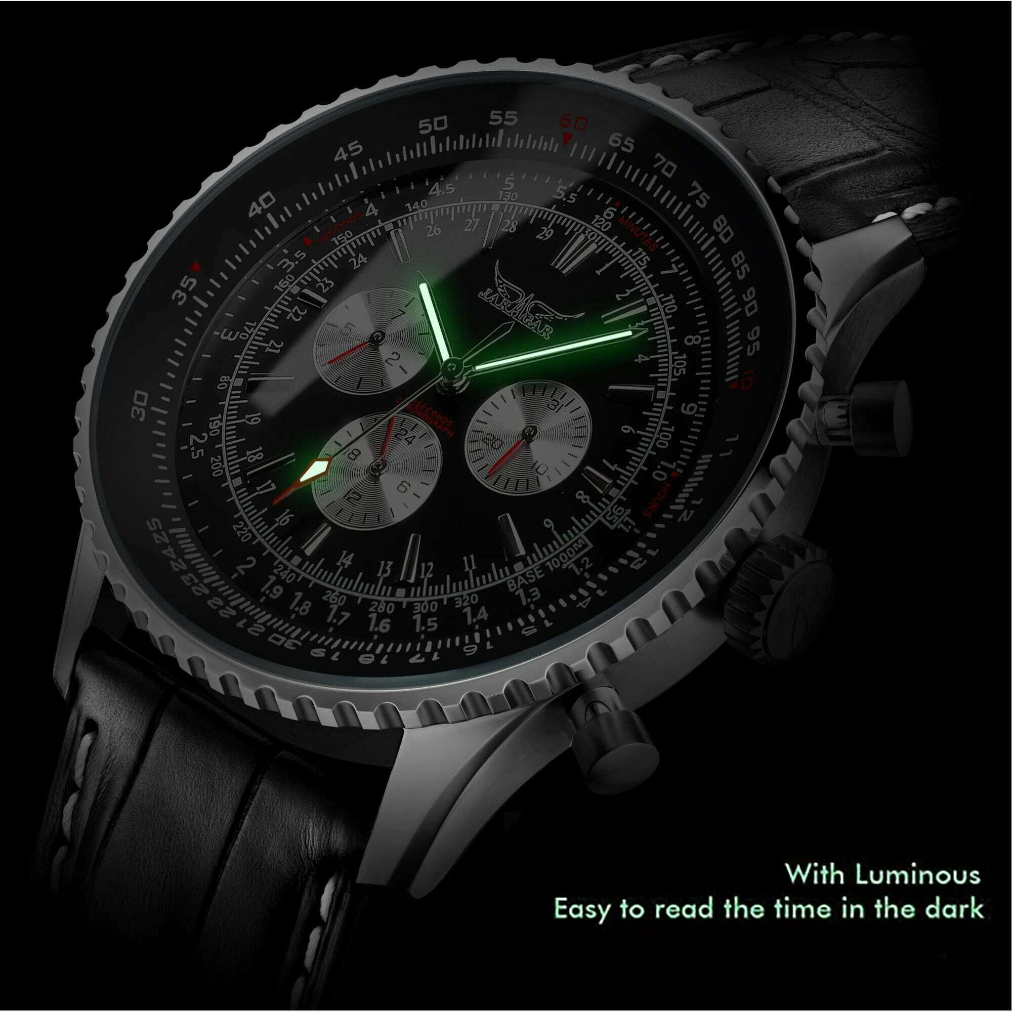 KIMLUD, Jaragar AVIGATOR Series 3 Dial Black Genuine Leather Belt Fashion Men Military Automatic Mechanical Watch Top Brand Luxury Watch, KIMLUD Womens Clothes