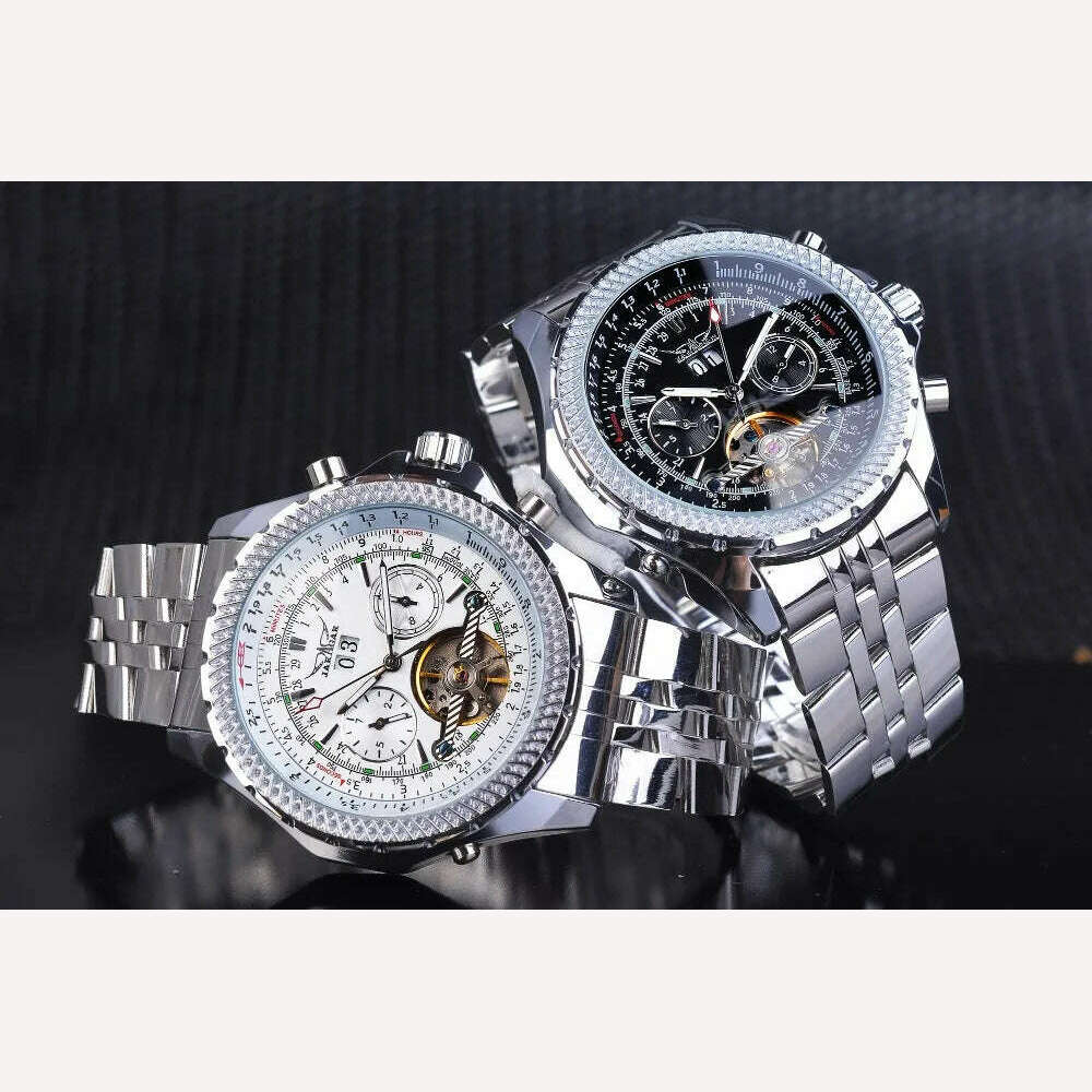 KIMLUD, Jaragar Men&#39;s Golden Automatic Self-Wind Watch Big Dial Calendar Function Relogio Masculino Mechanical Watches Steel Strap Clock, KIMLUD Womens Clothes