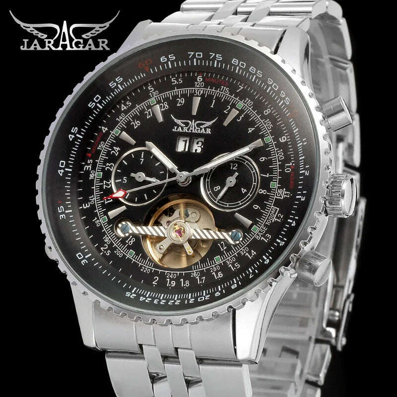 KIMLUD, JARAGAR Original Big Dial Tourbillon Chronograph Automatic Man Watches Stainless Steel Vintage Mechanical Waterproof Male Wrist, KIMLUD Womens Clothes