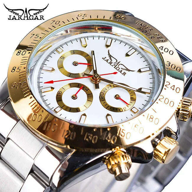 KIMLUD, Jaragar Relogio Masculino Watch Men 2019 Golden Big Dial Calendar Display Automatic Steel Wrist Watches Mechanical Clock For Men, GMT970-7, KIMLUD Women's Clothes