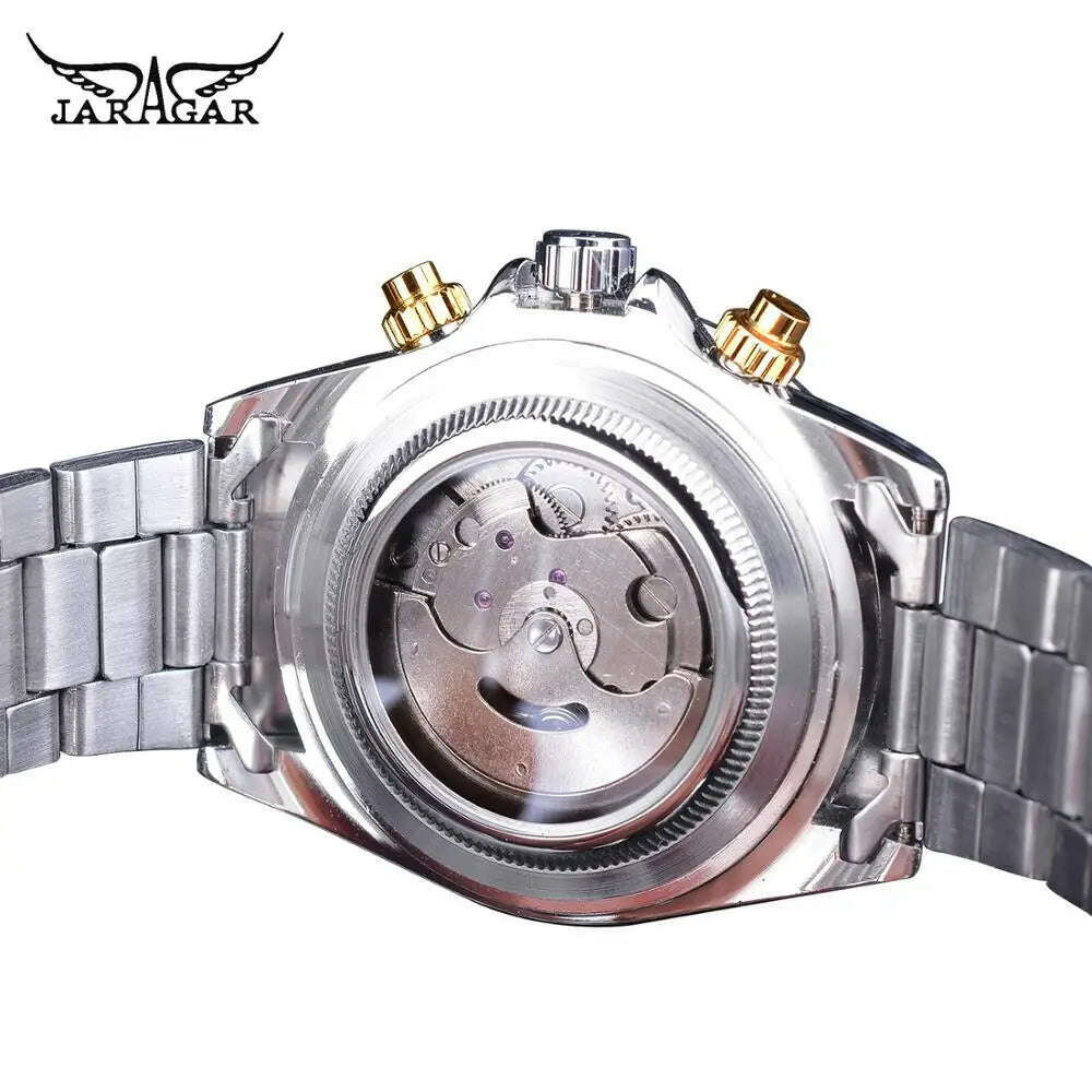 KIMLUD, Jaragar Relogio Masculino Watch Men 2019 Golden Big Dial Calendar Display Automatic Steel Wrist Watches Mechanical Clock For Men, KIMLUD Women's Clothes