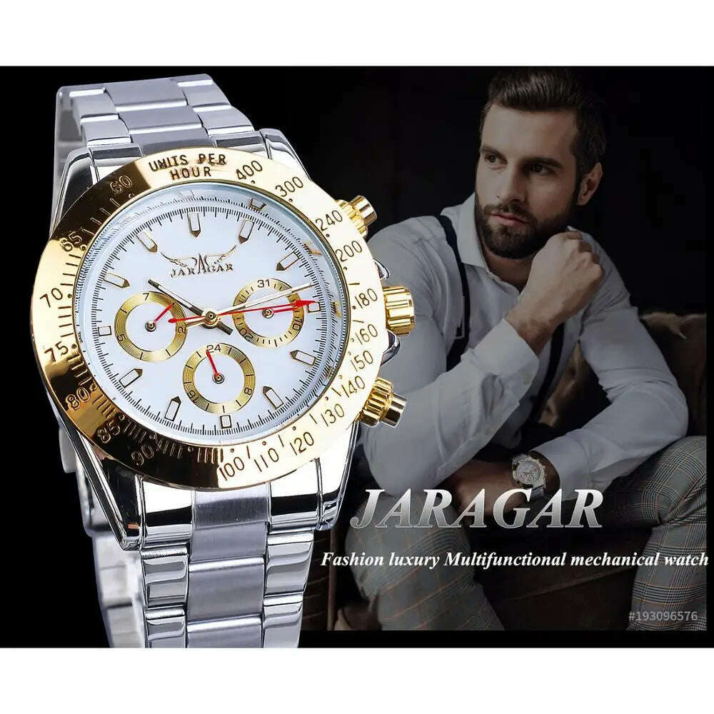 KIMLUD, Jaragar Relogio Masculino Watch Men 2019 Golden Big Dial Calendar Display Automatic Steel Wrist Watches Mechanical Clock For Men, KIMLUD Womens Clothes