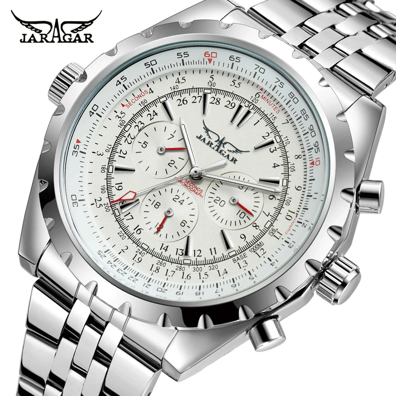 KIMLUD, JARAGAR Silver watch European fashion style mechanical movement mechanical watch Gear round steel strap wrist watch, KIMLUD Womens Clothes