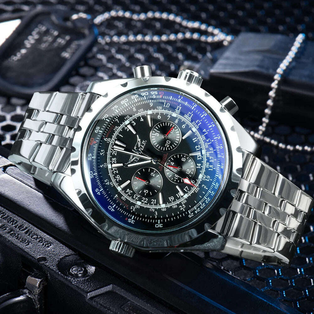 KIMLUD, JARAGAR Sports Mens Watches Top Brand Luxury Automatic Mechanical Watch for Men Silver Stainless Steel Strap Military Wristwatch, KIMLUD Womens Clothes