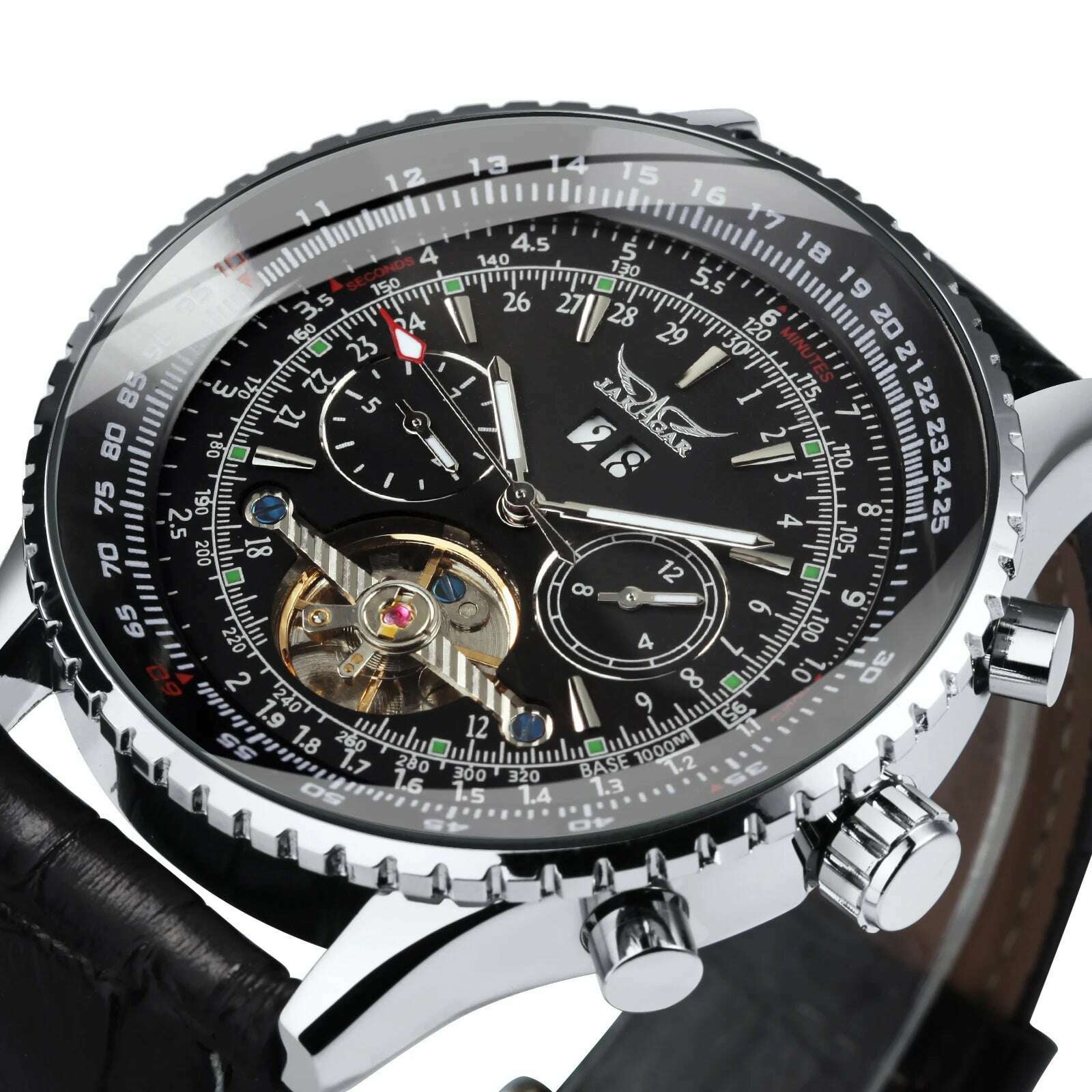 KIMLUD, JARAGAR Tourbillon Automatic Watch for Men Multifunction Sub-Dials Military Sports Mechanical Watches Luxury Leather Strap New, KIMLUD Womens Clothes