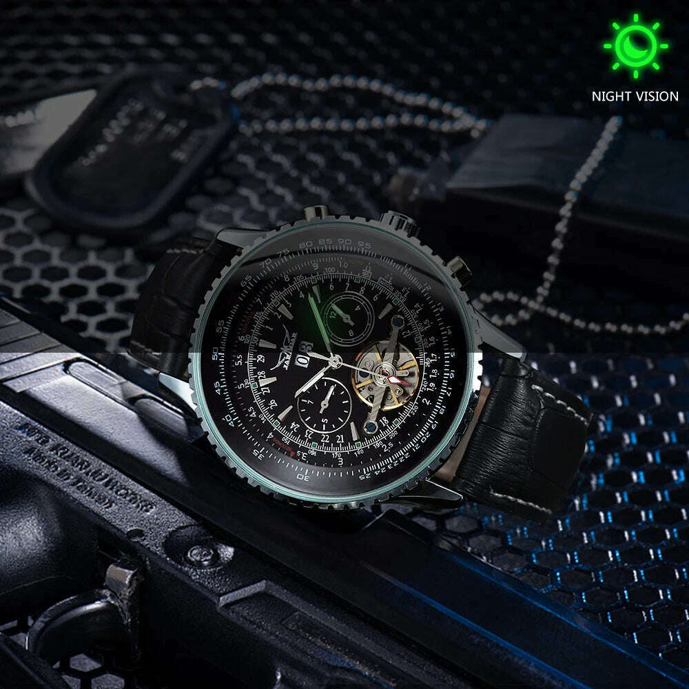 KIMLUD, JARAGAR Tourbillon Automatic Watch for Men Multifunction Sub-Dials Military Sports Mechanical Watches Luxury Leather Strap New, KIMLUD Womens Clothes