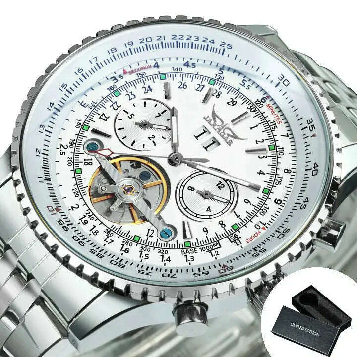 KIMLUD, JARAGAR Tourbillon Watch for Men Mechanical Wristwatches Classic Mens Watches Top Brand Luxury Leather Strap Calendar Clock New, BO SILVER-WHITE 1 / China, KIMLUD Women's Clothes