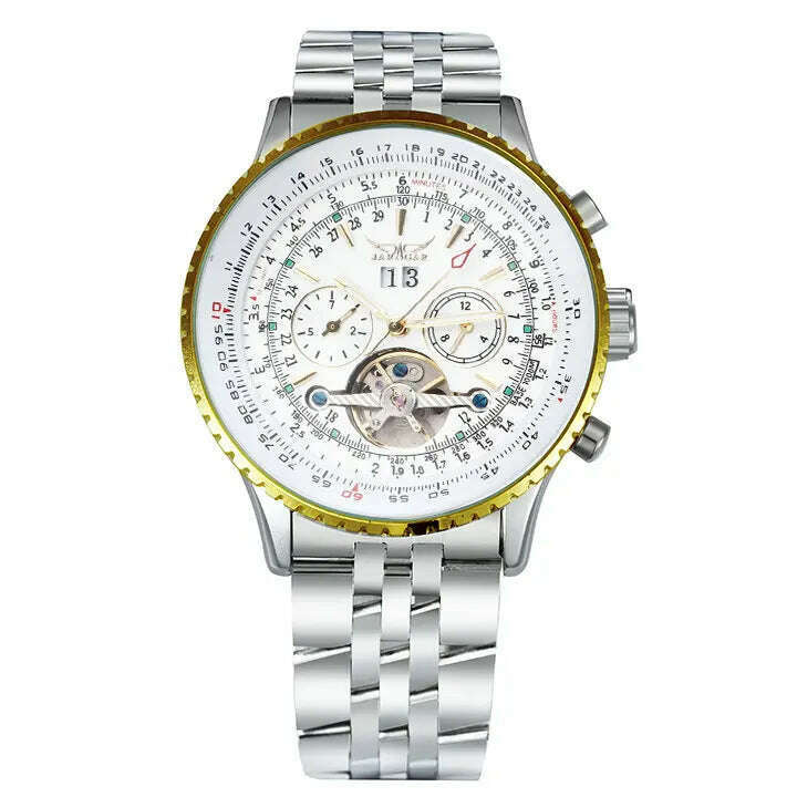 KIMLUD, JARAGAR Tourbillon Watch for Men Mechanical Wristwatches Classic Mens Watches Top Brand Luxury Leather Strap Calendar Clock New, GOLDEN-WHITE-WHITE / China, KIMLUD Women's Clothes