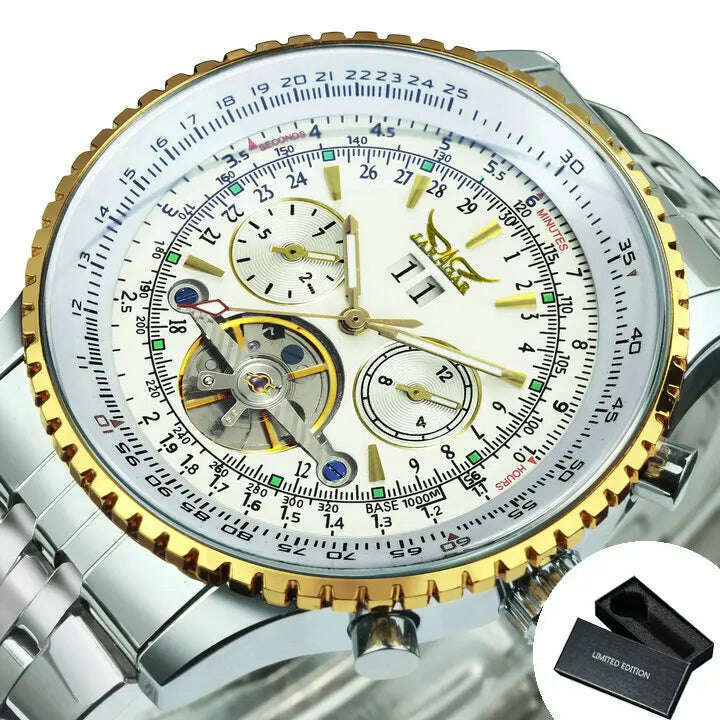 KIMLUD, JARAGAR Tourbillon Watch for Men Mechanical Wristwatches Classic Mens Watches Top Brand Luxury Leather Strap Calendar Clock New, BO GOLDEN-WHITE-RG / China, KIMLUD Women's Clothes