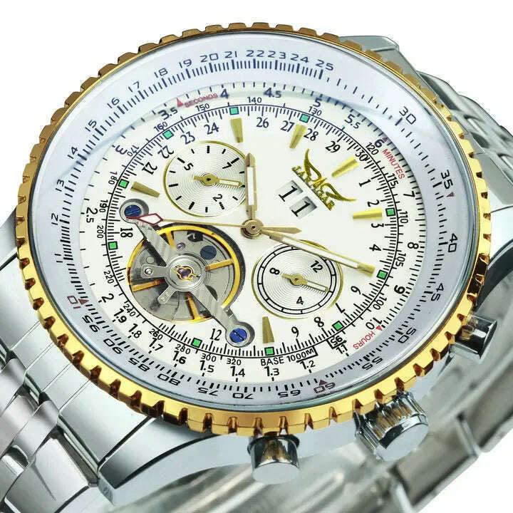 KIMLUD, JARAGAR Tourbillon Watch for Men Mechanical Wristwatches Classic Mens Watches Top Brand Luxury Leather Strap Calendar Clock New, GOLDEN-WHITE-RG / China, KIMLUD Women's Clothes