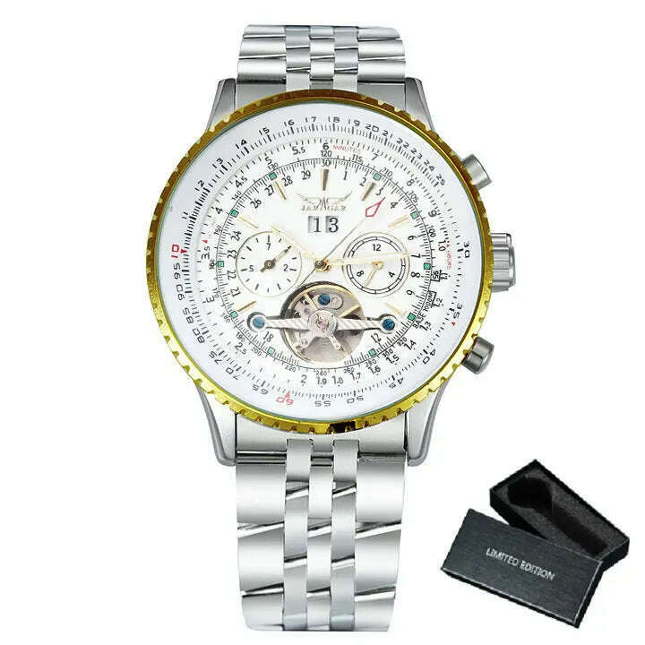 KIMLUD, JARAGAR Tourbillon Watch for Men Mechanical Wristwatches Classic Mens Watches Top Brand Luxury Leather Strap Calendar Clock New, BO GOLD-WHITE-WHITE / China, KIMLUD Women's Clothes