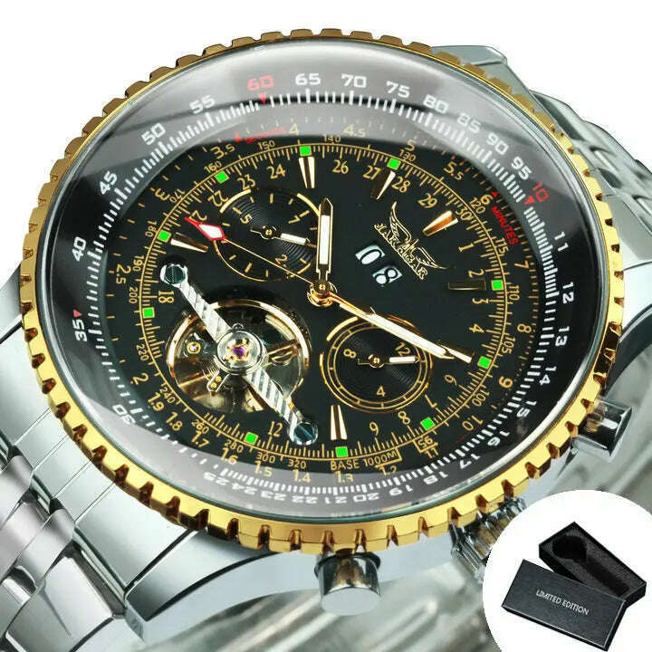 KIMLUD, JARAGAR Tourbillon Watch for Men Mechanical Wristwatches Classic Mens Watches Top Brand Luxury Leather Strap Calendar Clock New, BO GOLDEN-BLACK / China, KIMLUD Women's Clothes