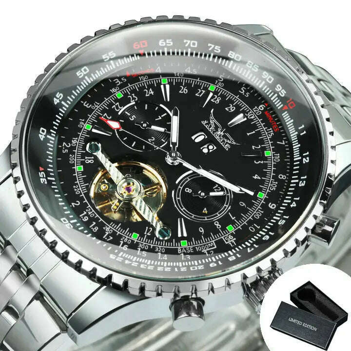 KIMLUD, JARAGAR Tourbillon Watch for Men Mechanical Wristwatches Classic Mens Watches Top Brand Luxury Leather Strap Calendar Clock New, BO SILVER-BLACK 1 / China, KIMLUD Women's Clothes