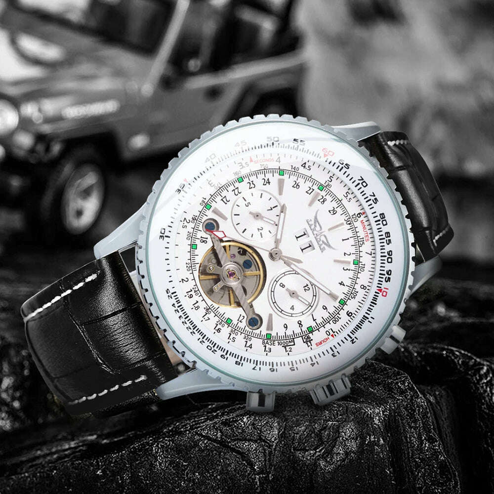 KIMLUD, JARAGAR Tourbillon Watch for Men Mechanical Wristwatches Classic Mens Watches Top Brand Luxury Leather Strap Calendar Clock New, KIMLUD Women's Clothes
