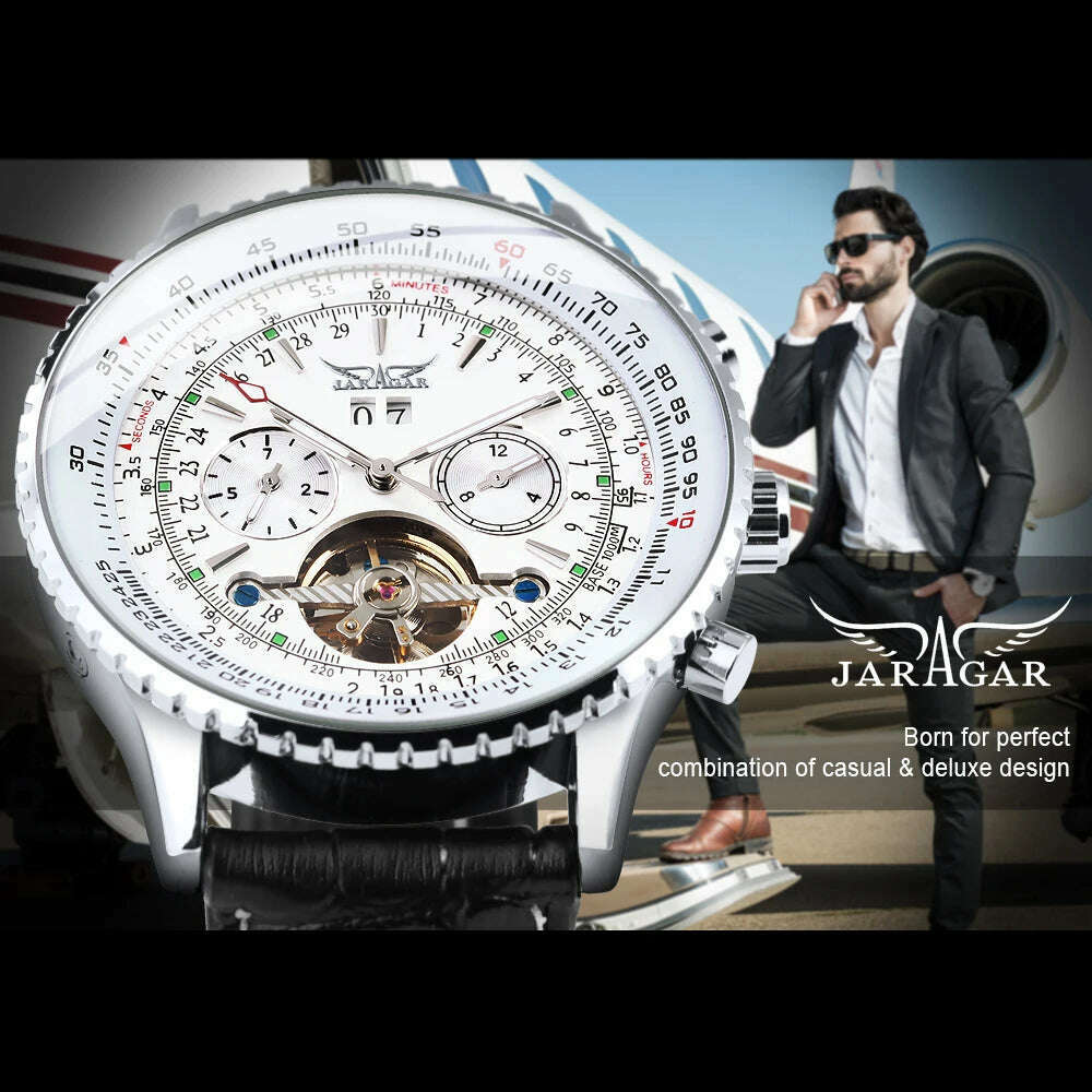 KIMLUD, JARAGAR Tourbillon Watch for Men Mechanical Wristwatches Classic Mens Watches Top Brand Luxury Leather Strap Calendar Clock New, KIMLUD Womens Clothes