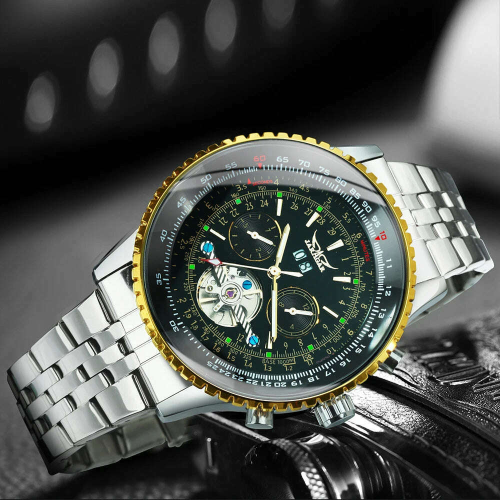 KIMLUD, JARAGAR Tourbillon Watch for Men Mechanical Wristwatches Classic Mens Watches Top Brand Luxury Leather Strap Calendar Clock New, KIMLUD Women's Clothes
