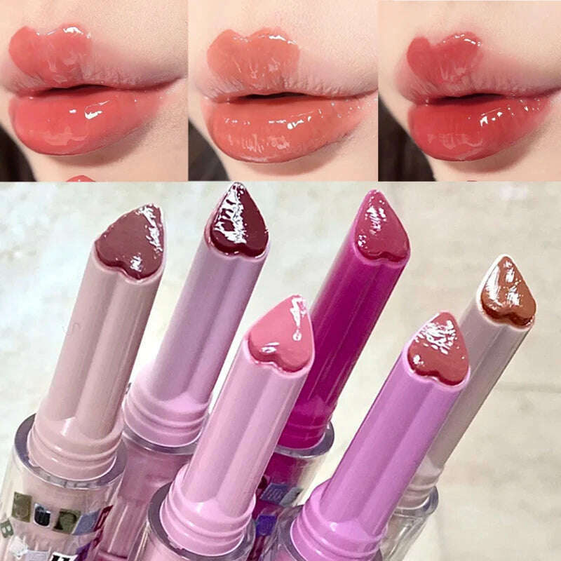 KIMLUD, Jelly Mirror Lipstick Makeup Love Shape Waterproof Non-stick Cup Solid Lip Gloss Clear Long Lasting Moisturizing Lipstick Pen, KIMLUD Women's Clothes