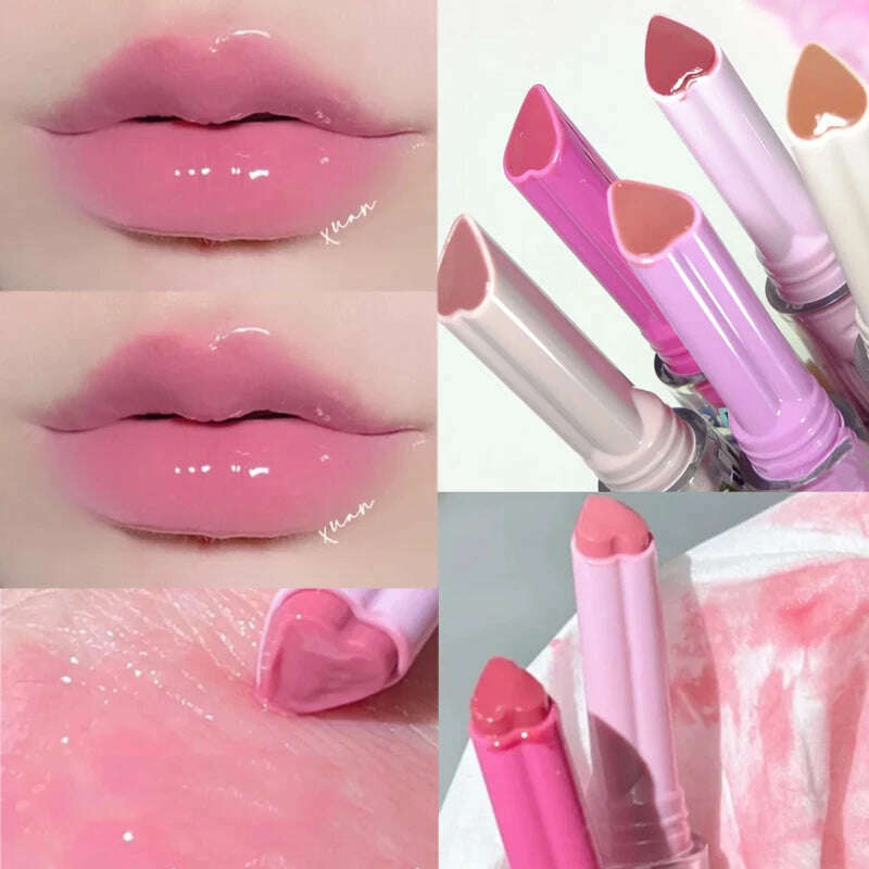 KIMLUD, Jelly Mirror Lipstick Makeup Love Shape Waterproof Non-stick Cup Solid Lip Gloss Clear Long Lasting Moisturizing Lipstick Pen, KIMLUD Womens Clothes