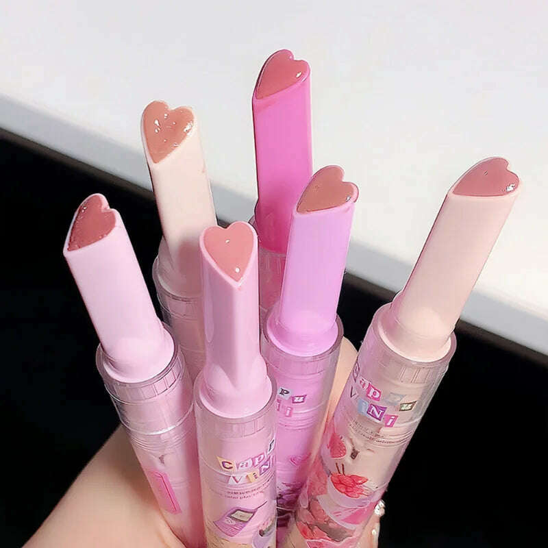 KIMLUD, Jelly Mirror Lipstick Makeup Love Shape Waterproof Non-stick Cup Solid Lip Gloss Clear Long Lasting Moisturizing Lipstick Pen, KIMLUD Womens Clothes