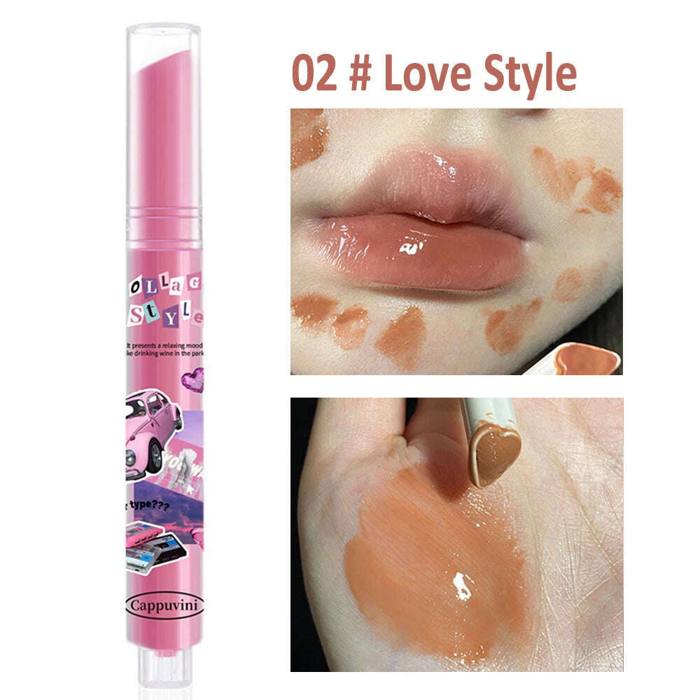 KIMLUD, Jelly Mirror Lipstick Makeup Love Shape Waterproof Non-stick Cup Solid Lip Gloss Clear Long Lasting Moisturizing Lipstick Pen, A02 Love Style, KIMLUD Womens Clothes