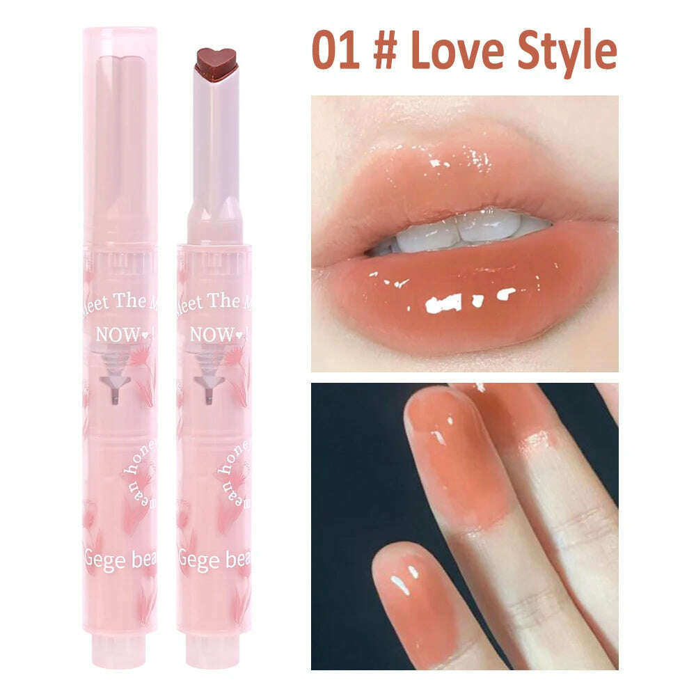 KIMLUD, Jelly Mirror Lipstick Makeup Love Shape Waterproof Non-stick Cup Solid Lip Gloss Clear Long Lasting Moisturizing Lipstick Pen, B01 Love Style, KIMLUD Womens Clothes