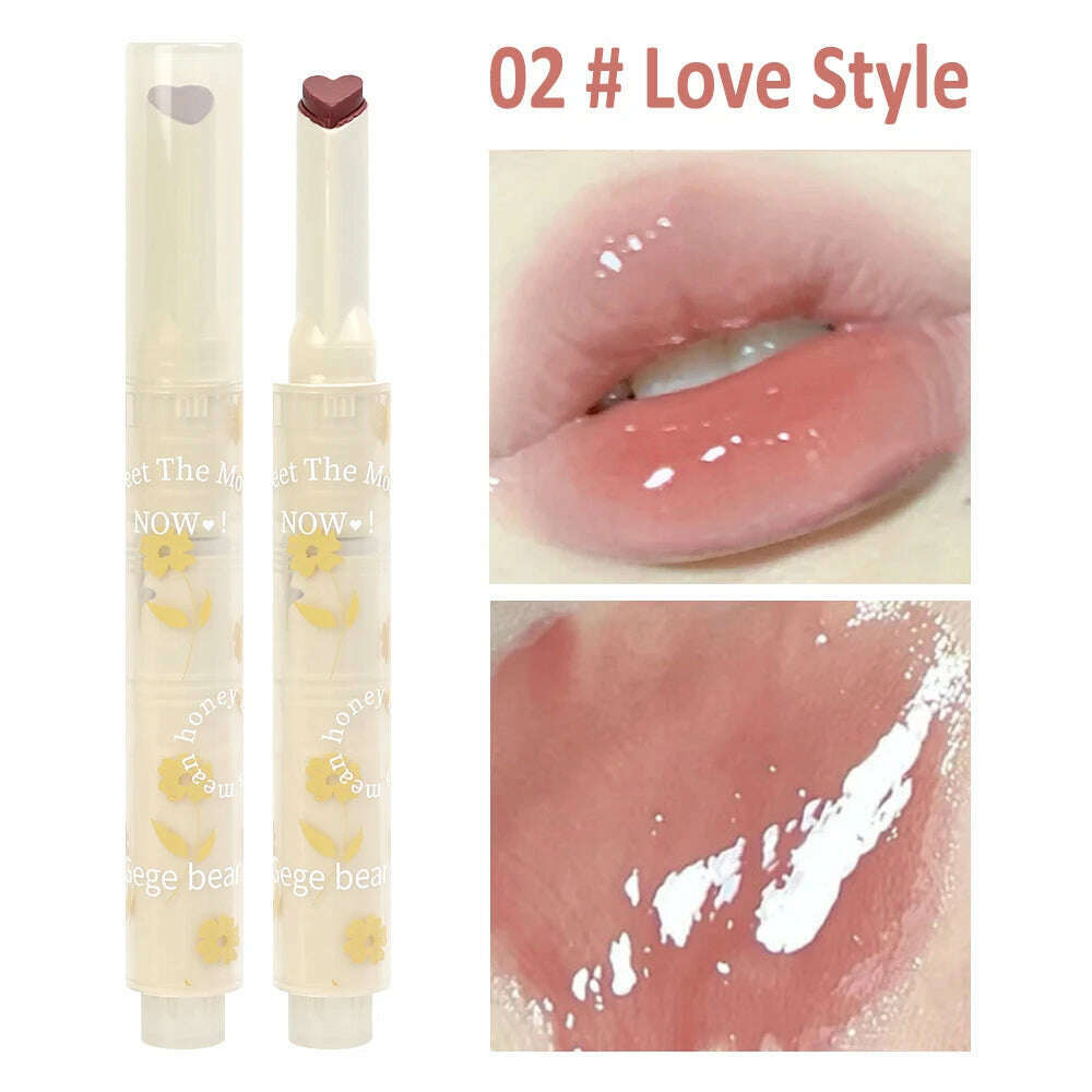 KIMLUD, Jelly Mirror Lipstick Makeup Love Shape Waterproof Non-stick Cup Solid Lip Gloss Clear Long Lasting Moisturizing Lipstick Pen, B02 Love Style, KIMLUD Womens Clothes