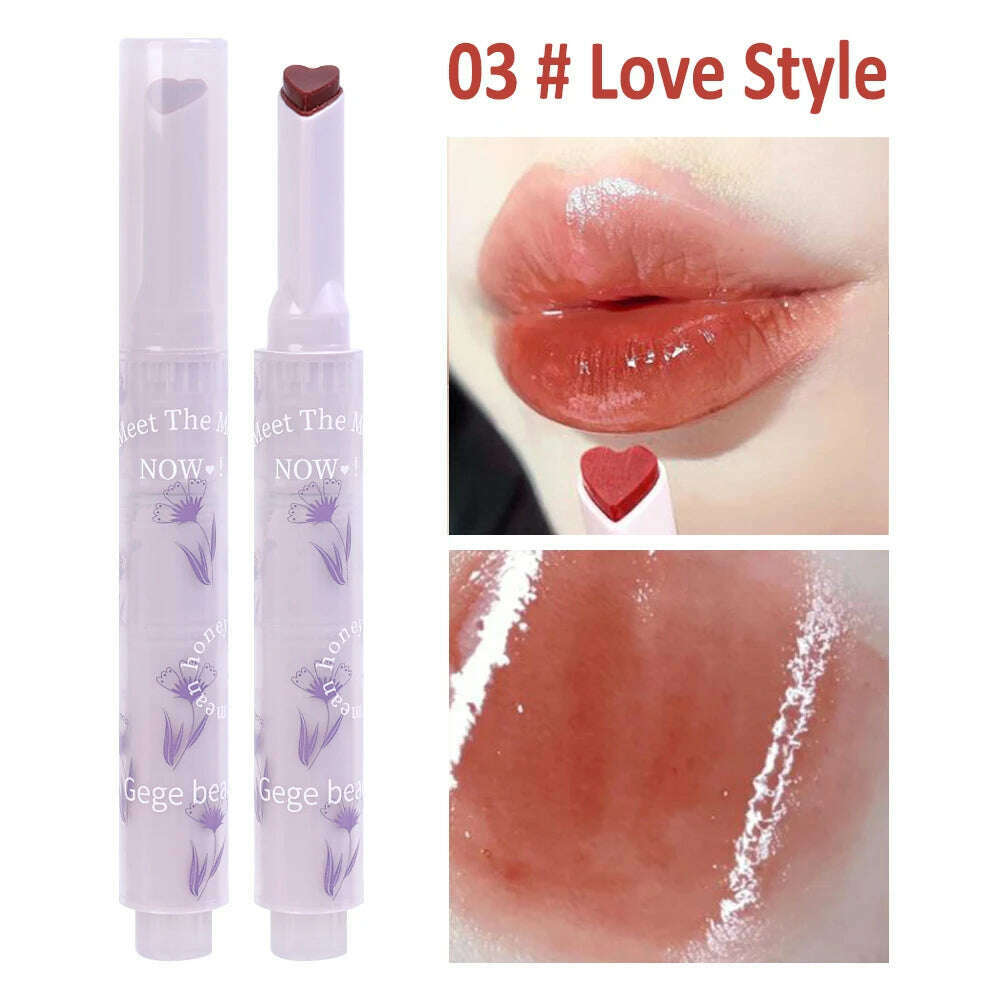 KIMLUD, Jelly Mirror Lipstick Makeup Love Shape Waterproof Non-stick Cup Solid Lip Gloss Clear Long Lasting Moisturizing Lipstick Pen, B03 Love Style, KIMLUD Womens Clothes